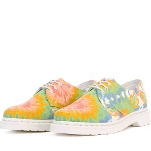Dr. Martens 5 White Green Blue V Lester MTD Oxfords Tie-Dye Canvas Upper Lace-Up